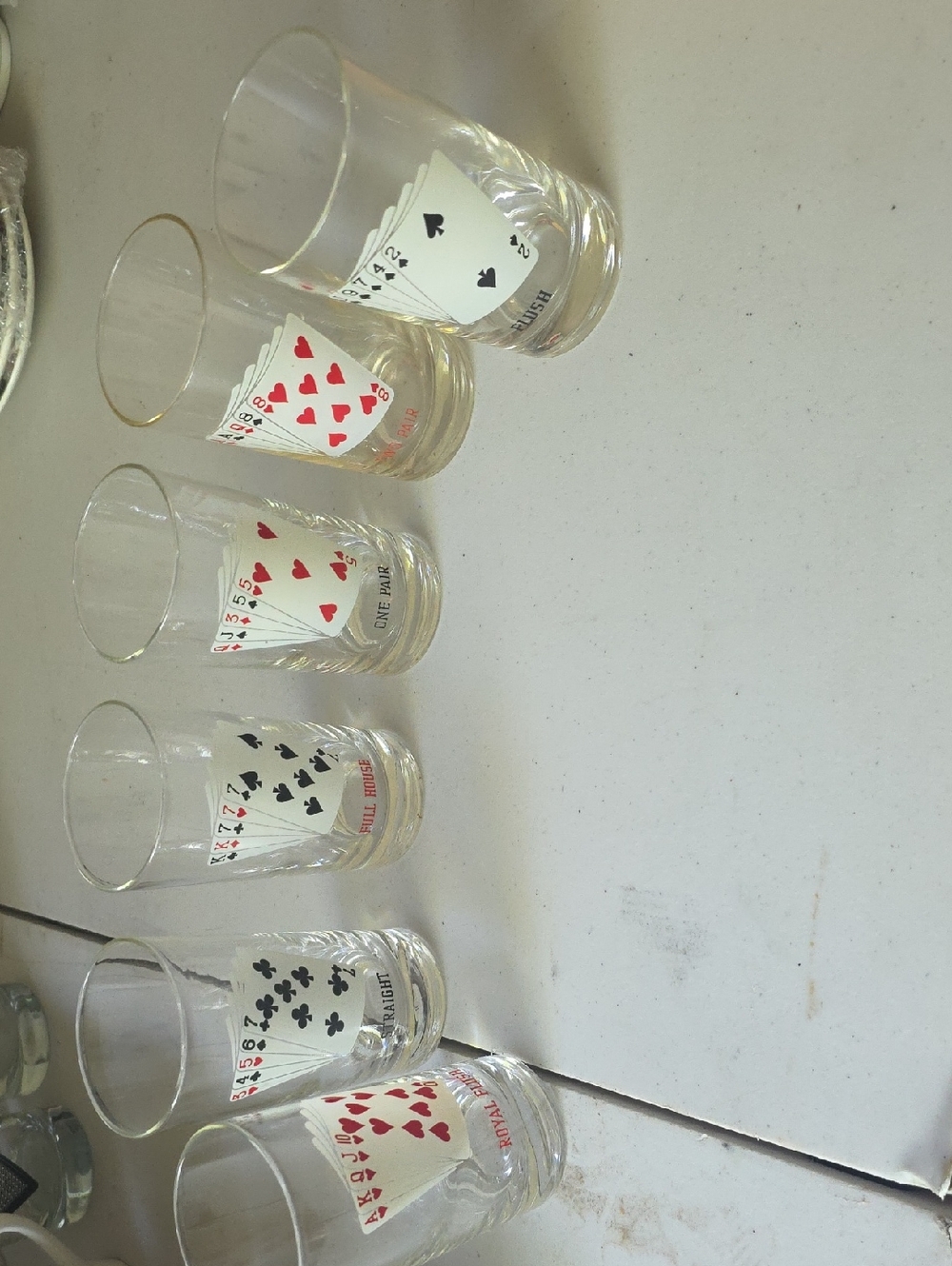 Clear Glass Juice Glass Set with Playing Card Design - Red & Black